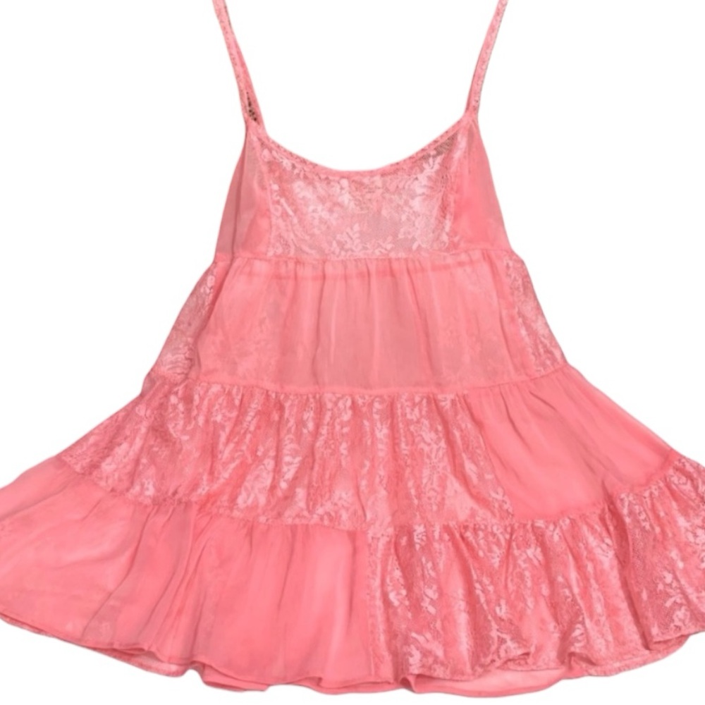 Free People Intimately tiered chiffon and lace pink babydoll slip dress- XS - Picture 9 of 11